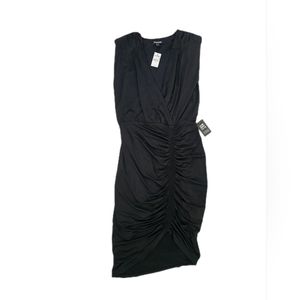 Express Black Ruched Dress, Size Small, Sleeveless, V Neck, New With Tags